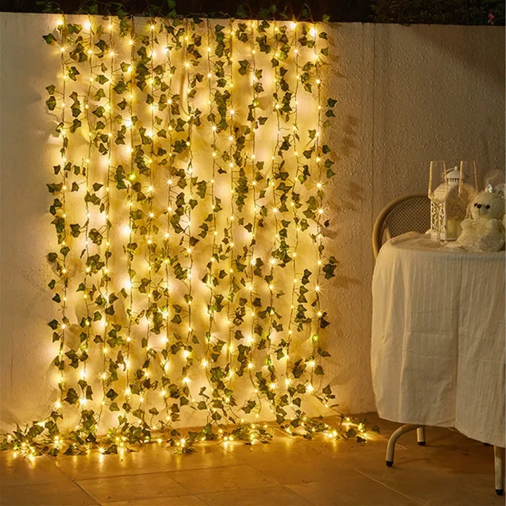 Fleur Feuille verte Guirlande lumineuse Vigne artificielle Fée Lumières de fées Alimentées par batterie Arbre de Noël Guirlande Lumière pour désherbage Décoration de la maison