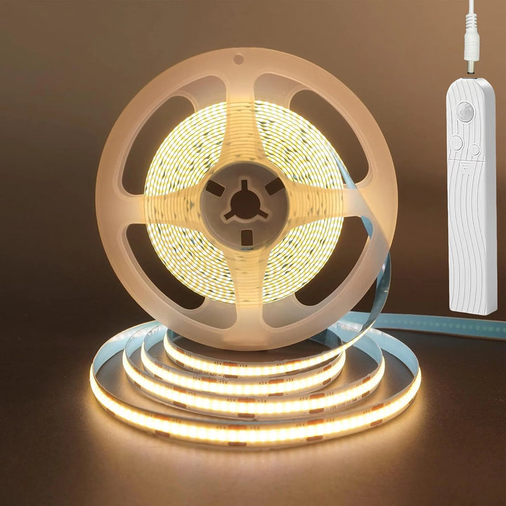 Bande lumineuse LED COB 5V 320LEDs/m Capteur de mouvement PIR Ruban auto-adhésif flexible alimenté par batterie