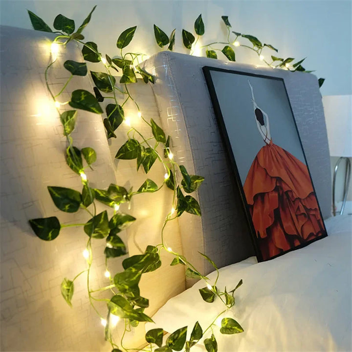 Fleur Feuille verte Guirlande lumineuse Vigne artificielle Fée Lumières de fées Alimentées par batterie Arbre de Noël Guirlande Lumière pour désherbage Décoration de la maison