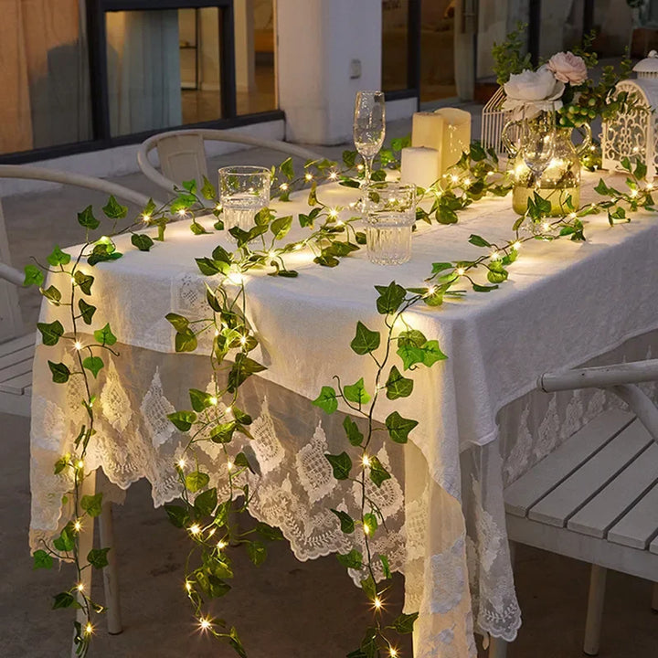 Fleur Feuille verte Guirlande lumineuse Vigne artificielle Fée Lumières de fées Alimentées par batterie Arbre de Noël Guirlande Lumière pour désherbage Décoration de la maison