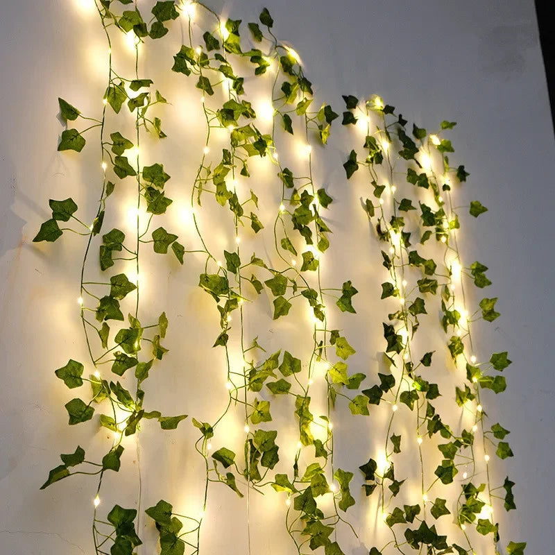 Fleur Feuille verte Guirlande lumineuse Vigne artificielle Fée Lumières de fées Alimentées par batterie Arbre de Noël Guirlande Lumière pour désherbage Décoration de la maison