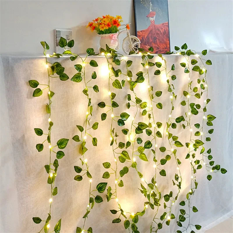 Fleur Feuille verte Guirlande lumineuse Vigne artificielle Fée Lumières de fées Alimentées par batterie Arbre de Noël Guirlande Lumière pour désherbage Décoration de la maison