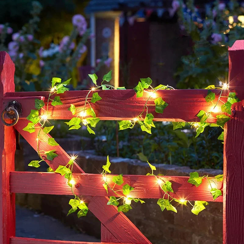 Fleur Feuille verte Guirlande lumineuse Vigne artificielle Fée Lumières de fées Alimentées par batterie Arbre de Noël Guirlande Lumière pour désherbage Décoration de la maison