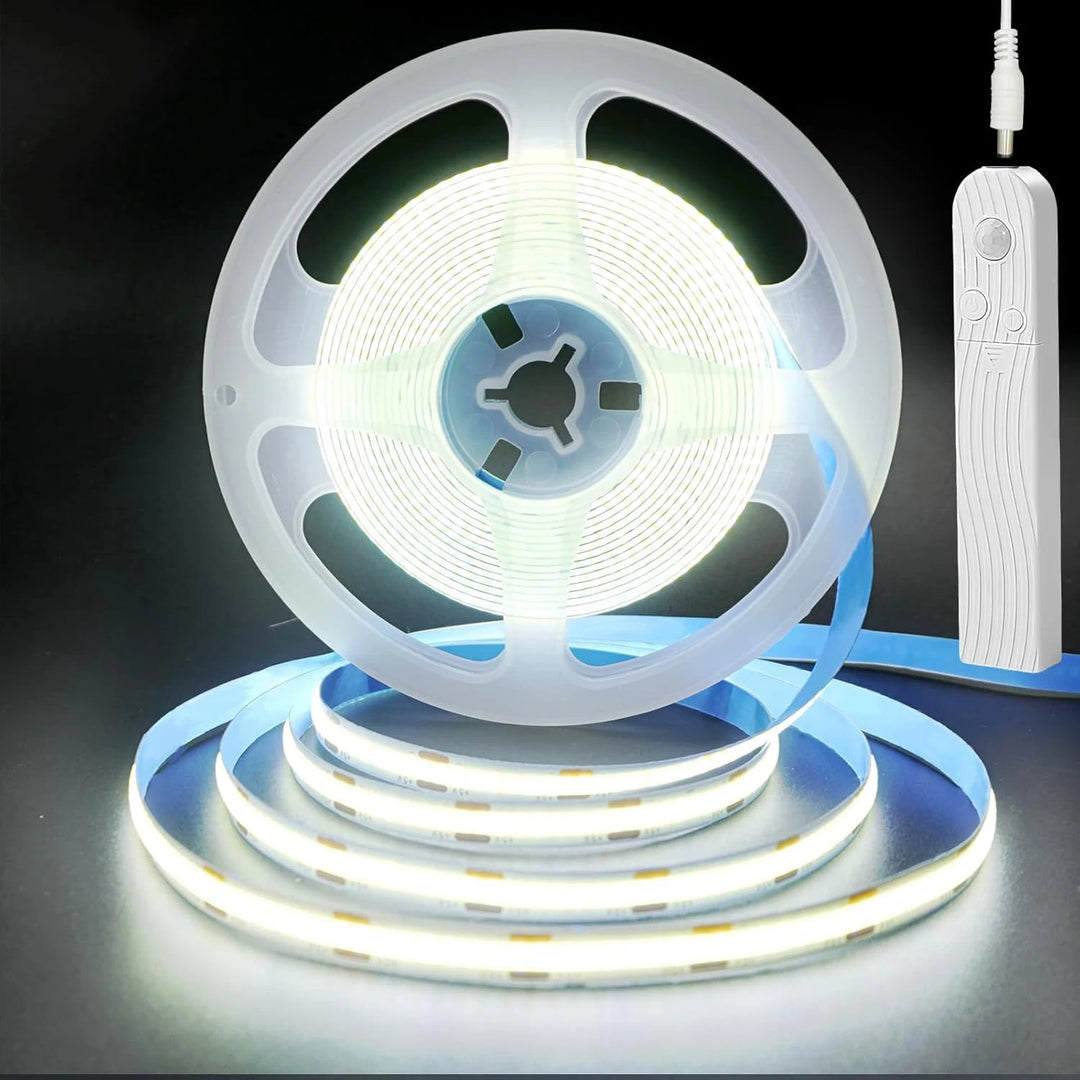 Bande lumineuse LED COB 5V 320LEDs/m Capteur de mouvement PIR Ruban auto-adhésif flexible alimenté par batterie