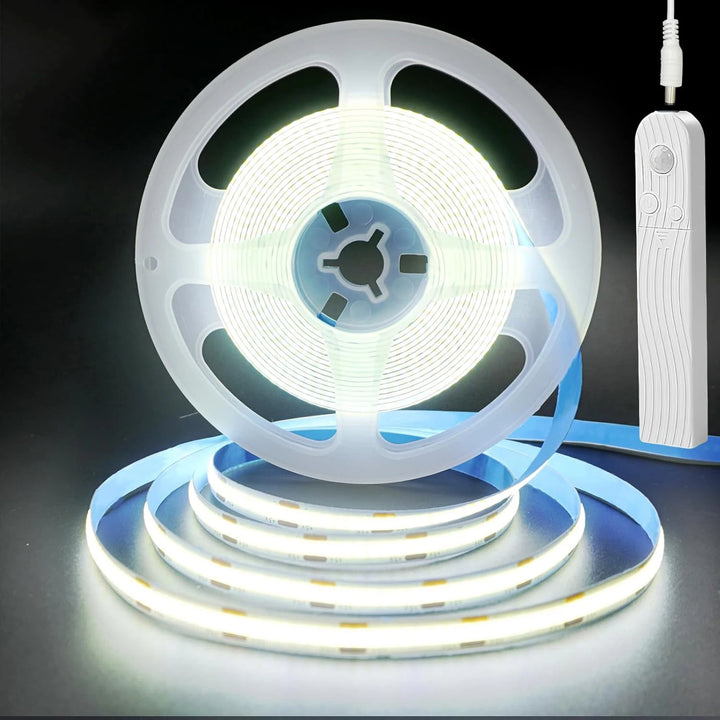 Bande lumineuse LED COB 5V 320LEDs/m Capteur de mouvement PIR Ruban auto-adhésif flexible alimenté par batterie
